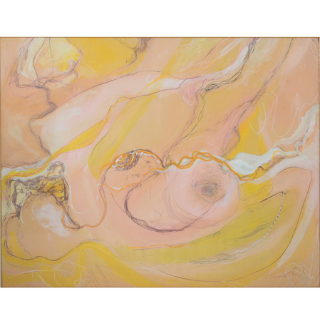 Abstraktes, großformatiges Gemälde mit weiblichem Akt, 20. Jhd.