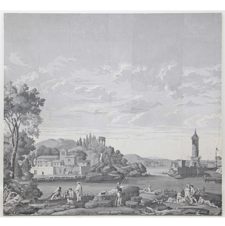Grisaille Panorama Tapete, wohl Dufour et Cie Grisaille, 19. Jhd.