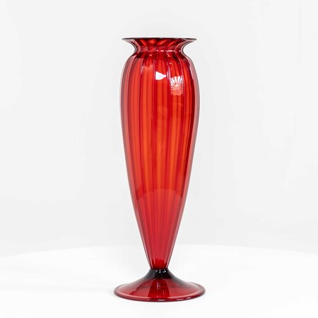 Rote Vase aus Muranoglas, attr. Vittorio Zecchin, Italien Mitte 20. Jahrhundert