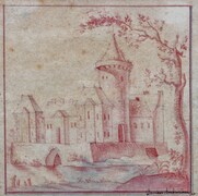 Damiano Ambrosioni, Rötelzeichnung, Stadtansicht, Italien 17. Jahrhundert