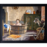 Giovanni Montelatici (Italien, 1864-1930), Pietra Dura Kunstwerk eines Kleinkindes beim Baden